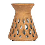 Creative Co-Op 6.5 Inches Debossed Terra-Cotta 3 Inches Pillar, Natural and Blue Candle Holder, Terracotta