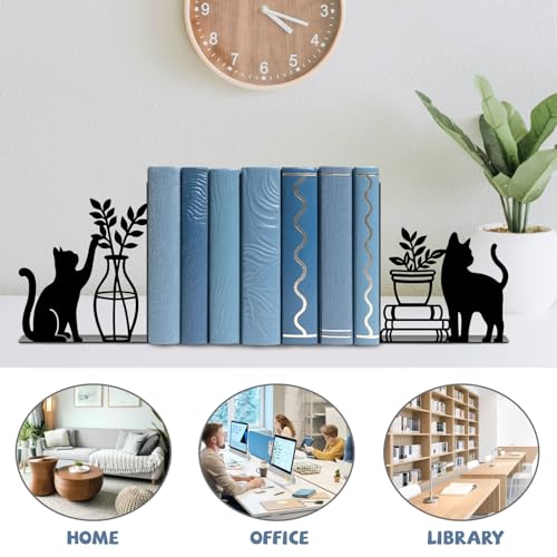 Cat Metal Bookends Cute Cat Book Ends for Shelves Bookshelf Home Office Desk Decorative Bookshelf Decor Gift for Cat Lovers and Reading Enthusiasts - style: Cat Decorative Bookends