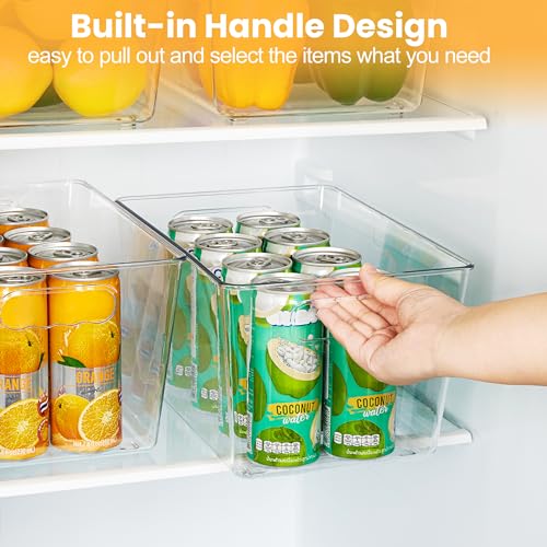 YIHONG 6 Pack Clear Pantry Organizer Bins, Plastic Containers with Handle for Kitchen,Freezer,Cabinet,Closet,Bathroom Under Sink Storage - size: L(11.2"L x 7.5"W x 6"H)