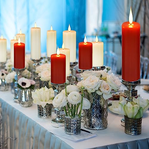Flameless Flickering Battery Operated Candles 9PACK Real Wax Pillar LED Candles with 10-Key Remote Control and 24 Hours Timer for Wedding, Party, Home Decoration (Red) - color: H03# Red 9pack Real wax