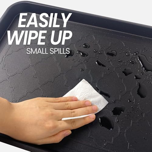 WATANIYA PET Boot Tray for Entryway Indoor, Heavy Duty Shoe Mat Tray 2 Packs, 16.7"x12.8" Waterproof Shoes Trays with Raised Edge, Outdoor Multi-Purpose Mats for Boots, Garden, Pets - color: Black, size: (2Pack) 16.7''x 12.8''