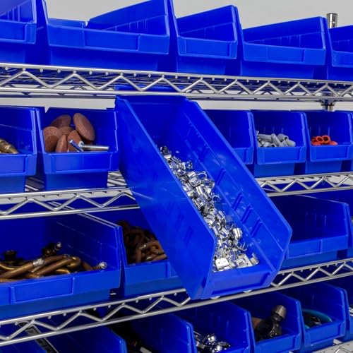 Akro-Mils 30120 Plastic Shelf Bins, Heavy Duty Storage Bins for Garage, Closet, and Drawer Organization, 12" x 4" x 4", Blue, 24-Pack - color: Blue