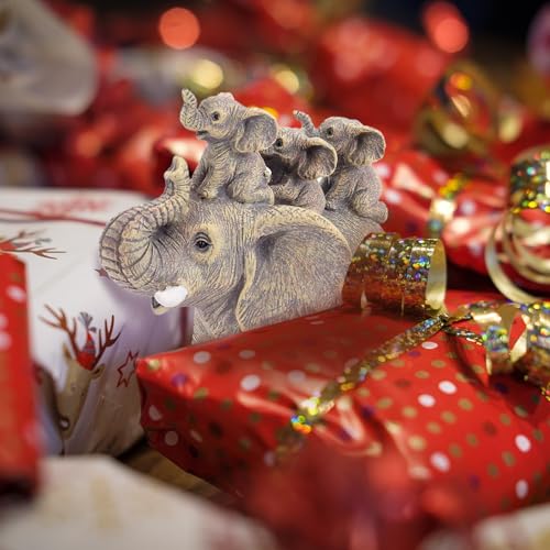 Cute Elephant Statue Home Décor Good Luck Elephant Carries Three Calves on Its Back Figurines Décor for Shelf Good Gifts for Women Decoration for Living Room, Bedroom, Office - color: Yellow-2