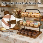 Cupcake Stand, 3 Tier Large Cupcake Stand Rustic Stepped Cupcake Display Stand Square Wood Dessert Table Display Set Cupcake Tower Tiered Tray Stand for Wedding Birthday Graduation - color: Brown