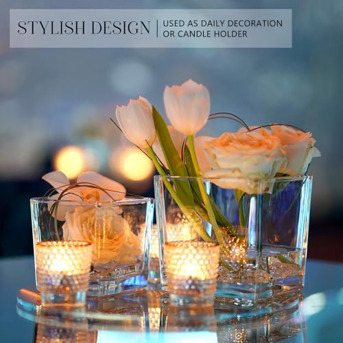 KEYWING 6 Pack Square Glass Vase 5" x 5" x 5", Clear Flower Vases for Centerpieces, Square Flower Vase Candle Holder for Wedding, Party, Home Office Decoration - size: 5 Inch