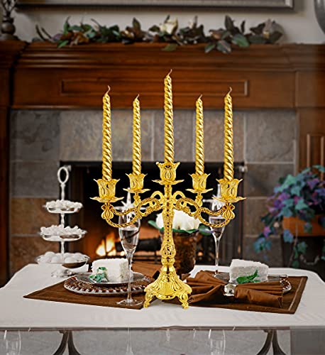 5-Candle Metal Candelabra 10.3 Inch Tall Candlestick Candle Holders for Home Decor Wedding Christmas Church Halloween Party, Gold Tulip - color: Gold-tulip