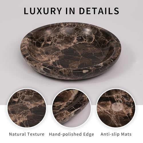 Brown Marble Jewelry Tray - Stone Trinket Ring Key Purse Holder Dish, Small Cute Round Plate Decorative Bowl for Nightstand Entryway Coffee Table Decor (5.5 inch) - color: Circle-Emperador