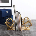 Juvale Gold Bookends - Heavy-Duty Metal Book Ends for Bookshelf Decor - Geometric Square Style for Decorative Books Display for Coffee Table & End Table Decor - 5 x 6 x 3 in, Pack of 2