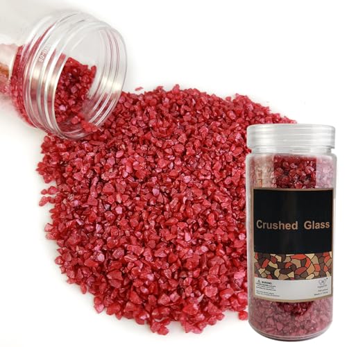 HappyFiller Broken Crushed Glass Sand Gems Stones(1.5 Cup) for Epoxy Resin Arts Crafts,Vases Fillers, Terrarium Succulent Plants Decor,Table Scatter,Home Centerpieces,Candle Holder,1.3 LB - color: Red