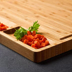 Large Bamboo Wood Cutting Board for Kitchen, Cheese Charcuterie Board with 3 Built-in Compartments and Juice Grooves, Butcher Block (17x12.6") - size: 17"L x 12.6"W