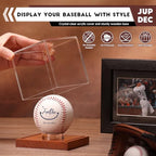 JupDec Baseball Display Case, Clear Cube Baseball Holder with Wooden Base, Autograph Baseball Stand Box for Single Ball, Acacia Wood, Brown, 2 Pack - size: 2 Pack