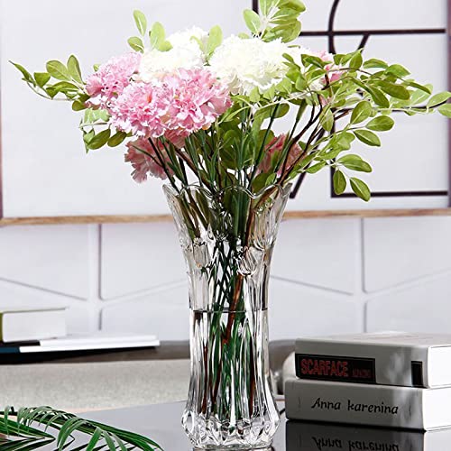 Dicunoy Set of 2 Glass Flower Vase, 9.5" Large Flower Vases for Centerpieces, Modern Clear Heavy Duty Crystal Tall Cylinder Flared Vase for Rose Bouquet, Home, Wedding, Living Room, Office