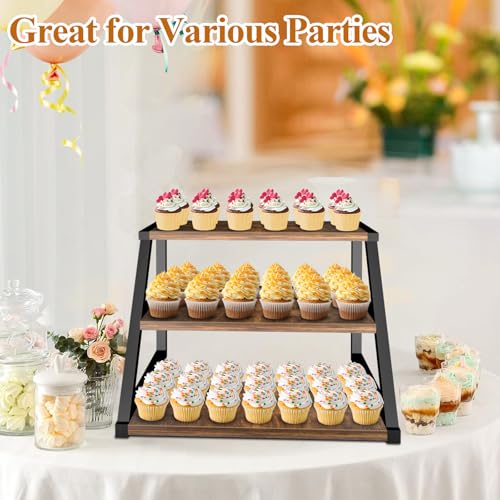Cupcake Stand, 3 Tier Large Cupcake Stand for 50 Cupcakes Rustic Cupcake Display Stand Square Wood Dessert Table Display Set Cupcake Tower Tiered Tray Stand for Wedding Birthday Graduation Baby Shower - color: Wood