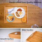 Joy&Grace Bamboo Serving Tray with Handles, Dinner Food Tray for Bed Breakfast Eating and Serving, for Coffee Table Ottoman TV, Decorative Wood Large Charcuterie Platter 16.8 x 12.5 inch 1 Pack