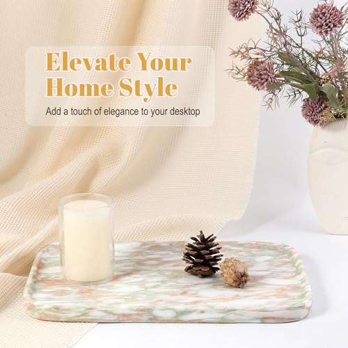 Koville Marble Tray, 12"x8" Marble Vanity Tray for Countertop Bathroom Kitchen Dresser, Decorative Catchall Trays for Perfume Jewelry, Rectangular Stone Serving Tray(Rosso Norvegian) - color: Rosso Norvegian