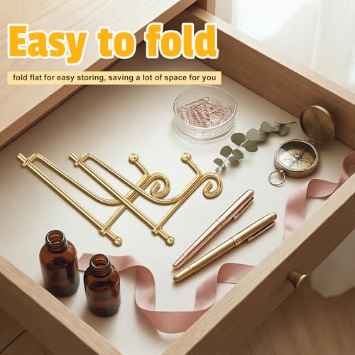 12 Pcs 3 Size Gold Iron Plate Stands for Display, 4" 6" 8" Decorative Metal Plate Holders Display Stand Gold Easel Stands for Photo, Frame, Book, Card, Plaque, Bowl, Picture