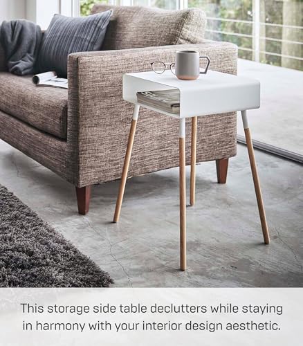 YAMAZAKI Home Plain Side Table with Open Storage Shelf, Rectangular Accent Space Saving Living Room Bedroom Couch End Table - Tall, 23" - Steel + Wood - color: White, size: Tall