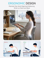 SOUNDANCE 360 Rotating Laptop Stand, Ergonomic Computer Riser for Desk, Adjustable Height Multi-Angle Metal Holder, Foldable Portable Notebook Elevating Base for Office & Home, White - color: White