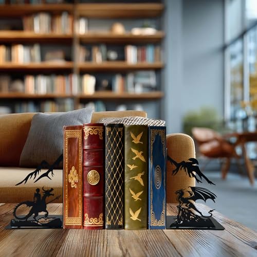 Dragon Bookends – Metal Book Ends Decorative for Shelves, Unique Fantasy Book Ends Holder, Cute Novelty Vintage Bookends, Bookshelf Decor Heavy Duty Stopper for Kids and Adults - color: Fantasy Dragon