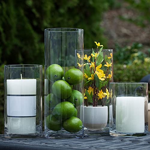Enova Floral Clear Glass Cylinder Vase 4 x 10 Inches Round Flower Vase, Pillar Candle Floating Candle Holder Vase, Tall Glass Vase for Flowers, Glass Vase for Decor, Wedding Centerpieces (1 Piece) - size: 4W x 10H