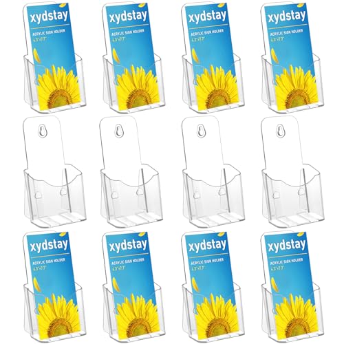 xydstay 12 Pack Acrylic Brochure Holder 4x9 Inches Slant Back Design, Clear Display Stand, Plastic Table Stand Sign Holder,Pamphlet Holder Flyer Holder, Acrylic Display Stand
