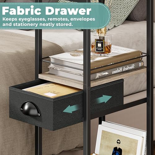 Rolling C Shaped Side Table with Storage Drawer, Ivory Portable Desk on Wheels, Bedside Table for Sofa Couch & Bed, Small Overbed Laptop Desk, Mobile Coffee End Table for Bedroom Living Room Dorm - color: Ivory, size: Large (With Drawer & Wheels)