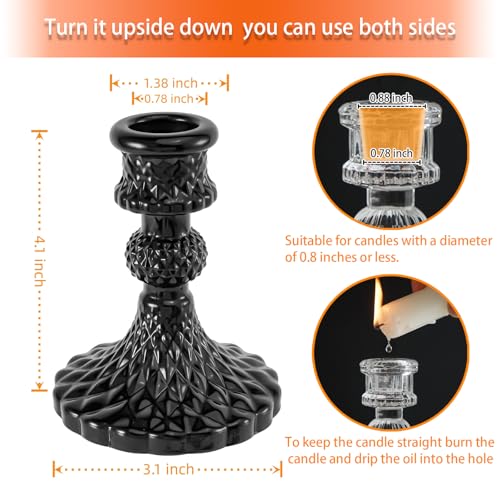 Glass Candlestick Holder,Striped Taper Candle Holders,Set of 6 Candle Stand for Table Centerpieces, Home Decor,Weddings,Festival and Parties (Black Diamond) - color: Black Diamond