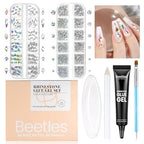 Beetles Gel Polish Nail Glue with Nail Gems Set, 15ml Nail Rhinestone Glue &120+2000Pcs Crystal Glass AB Rhinestones For Nails art, Nail Gems with Double-Ended Clean Up Nail Brush Gifts for Girls - color: 0-6-Nail Art Glue & Rhinestones Set