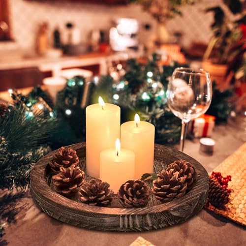 Round Decorative Wood Trays for Coffee Table Counter Farmhouse Kitchen Home Decor Centerpiece Small Wooden Candle Holder Tray Circular Serving Platter Circle Rustic Dining Table Bathroom Perfume Tray - color: Washedwhite, size: 11"