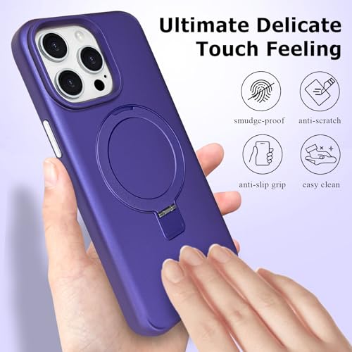 ankofave for iPhone 15 Pro Max Case with Magnetic Invisible Stand, Matte Luxury Metallic Luster, 3.0 mm Thick Protection Hard PC Scratch-Resistant Phone Case for iPhone 15 Pro Max 6.7", Purple - color: Purple, size: iPhone 15 Pro Max
