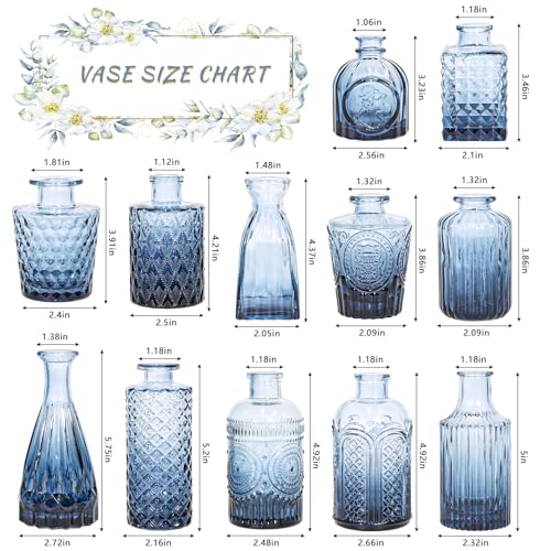 SUPMIND Glass Bud Vase Set of 12, Small Blue Flower Vases for Centerpieces in Bulk, Mini Vintage Vase for Wedding, Home,Table Decoration - color: Blue, size: 12Pcs