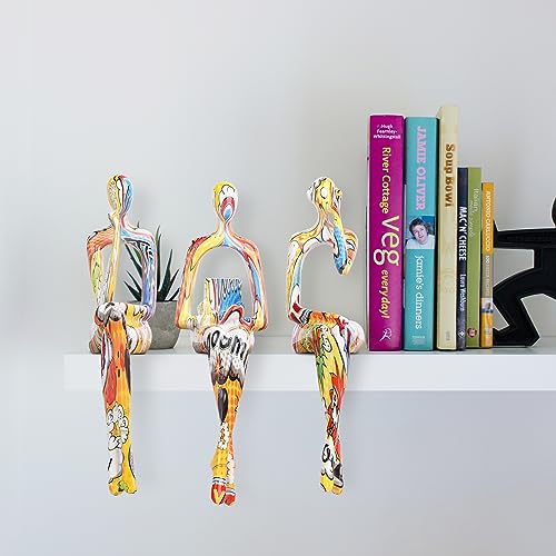 SHENGTIAN Resin Reading Sculpture Graffiti Decor Sitting Thinker Statue Abstract Sculptures, Bookshelf Decor Accents Resin Gold Figurines for Home Office Living Room Shelf Desktop Decor (Graffiti-2)