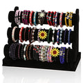 LuiceABC Bracelet Display Stand, 3 Tiers Black Velvet Soft T Bar Bracelet Holder Jewelry Watch Tower Organizer