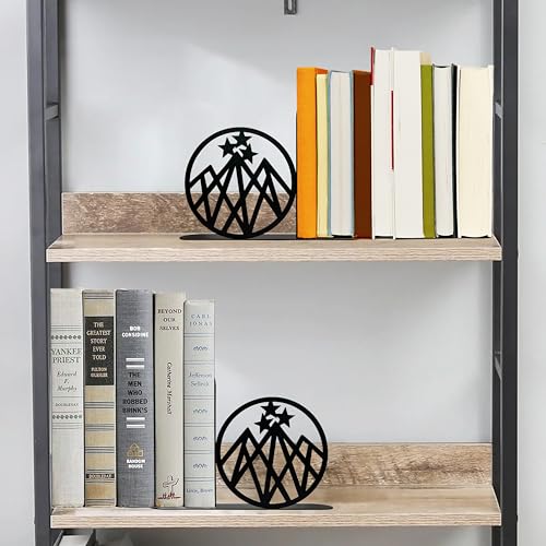 Celestial Mountain Bookends - Heavy Duty Metal Shelf Decor for Fantasy Book Lovers, Starlight Night Inspired Study Rooms, Office Decor & Bookish Gifts