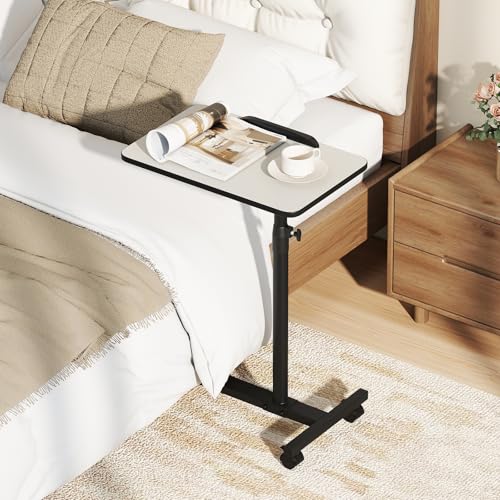 Giantex Overbed Table with Wheels, Medical Adjustable Bedside Table, Mobile Standing Desk, Portable Laptop Table for Small Spaces, Bed Trays Table for Eating Home and Hospital (Light Grey) - color: Light Grey