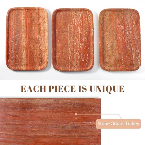 Koville Red Travertine Tray, 12"x8" Natural Stone Vanity Tray for Countertop Bathroom Kitchen Dresser, Decorative Marble Catchall Trays for Perfume Jewelry, Rectangular Serving Tray - color: Red Travertine