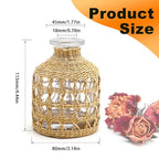 Flower Vases with Rattan Cover Straw Woven Glass Vase Boho Glass Flower Vase for Arrangement Table Decoration, 4.44''X1.77''X3.14'', B Style - size: 4.44IN