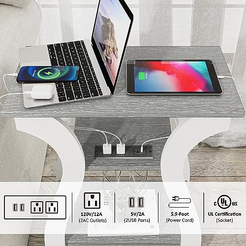 FROMJBEST End Tables Living Room, Grey End Table with Charging Station, Grey Side Table, Nightstand for Bedroom, 3 Tier End Table with Storage Shelf for Living Room - color: Grey