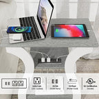 FROMJBEST End Tables Living Room, Grey End Table with Charging Station, Grey Side Table, Nightstand for Bedroom, 3 Tier End Table with Storage Shelf for Living Room - color: Grey
