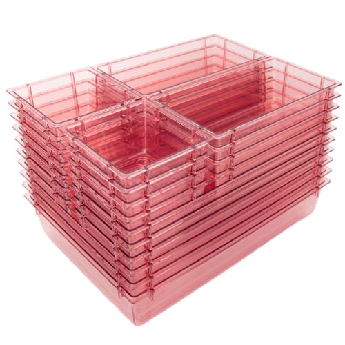 25 Pack Desk Drawer Organizer Set,Vanity and Desk Drawer Storage Bins,Clear Plastic Drawer Organizer Trays for Makeup,Office,Bathroom and Kitchen(pink)