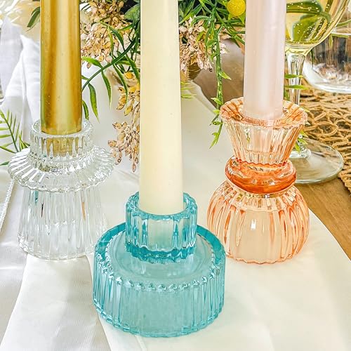 Kate Aspen Vintage Ribbed Glass Black Candlestick Holders, Pillar Candle, Tealight & Votive Candle Holders (Set of 6, 3 Assorted Sizes), Dining Table Decor, Shelf Decor, Centerpiece - color: Blue