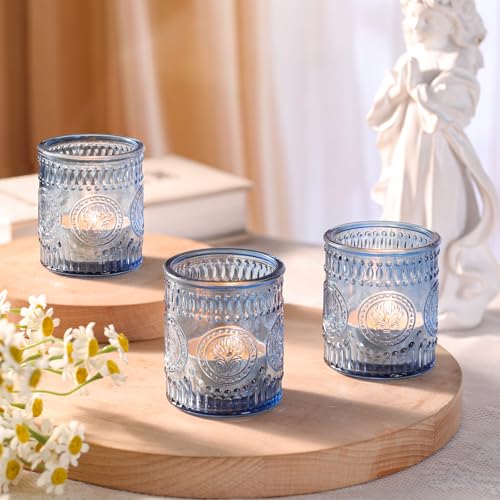 MATAHUM 12 Pcs Blue Votive Candle Holder, Glass Tealight Candle Holders for Wedding Table Centerpiece, Home Decor, Birdal Shower, Party - color: Blue, size: 12pcs