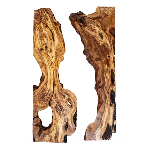Turkish Olive Wood Live Edge Slab Set (2 Pieces) for Epoxy Resin Tables – Kiln Dried, Sanded, Resin Ready (24 in (60 cm)) - size: 24 in (60 cm)