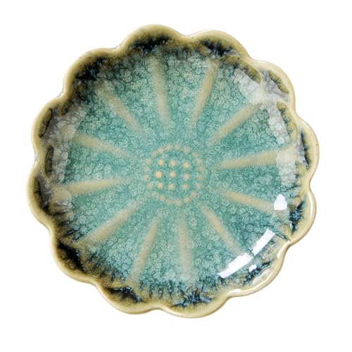 Lotus Ring Holder Dish Small Indoor Ash Tray, Ceramic Dessert Plate Trinket Jewelry Holder Organizing Necklace Earrings for Parents Friends Sister, Deep Green. All Jewelries Are NOT Included. - color: Crystal Green-Round