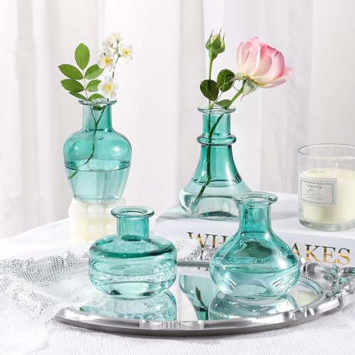 Blue Gradient Glass Bud Vase, 10Pcs/Set Modern Decorative Small Mini Flowers Vases, Minimalist Aesthetic Home Decor Vintage Wedding Table Centerpieces for Single Flower Rose - color: Blue Gradient