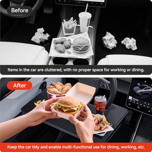 YONZEE 2-in-1 Car Steering Wheel Desk Tray & Car Seat Gap Filler Organizer – Foldable Carbon Fiber Look Table for Laptop, Eating Food, Writing – for Standard Round Steering Wheels - color: Black