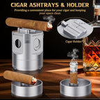 XIFEI 8-in-1 Desktop Cigar Lighter with Straight V-Cut Cutter, 3 Ashtrays, 3 Draw Enhancer Tools, 2 Stands, Cigar Punch, 4 Jet Flame Butane Torch Lighters, Luxury Accessories Gift Set (Silver) - color: Silver