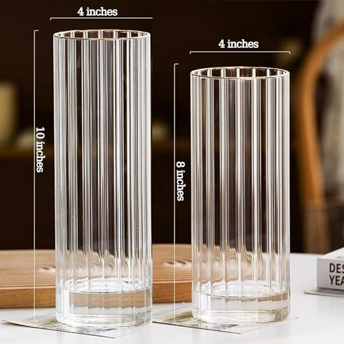 10 inch Clear Glass Flower Vases,Ribbed Vase for Centerpiece Table Home Indoor Desk Decor, Modern Boho Style Vase for Wedding House Gift - color: Large Clear