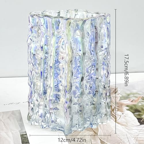 Aoderun Glass Vase Crystal Vase Heavy Duty Large Flower Vase for Dining Table Kitchen Office Home Shelf Wedding Living Room Centerpieces(Iridescent Clear) - color: Iridescent Clear