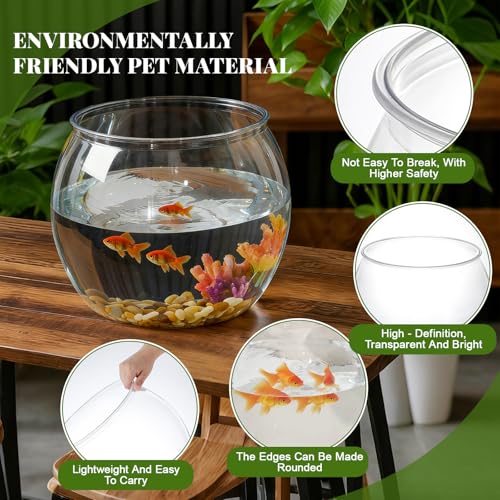 Geelin 5 Gallon Plastic Fish Tank Large Bowl Shatterproof with Crystal Clear Clarity for Terrarium, Flower Vase Centerpiece Gift for Fish Lovers (Round) - size: 5 Gallon, style: Round
